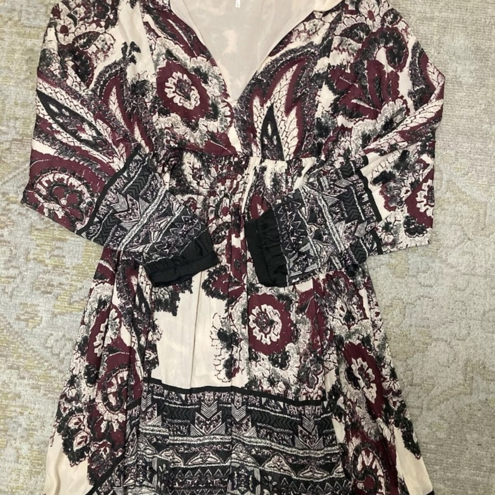 Free People NEW Womens Sz L Say You Love Me Long Sleeve Floral Mini Dress NWOT